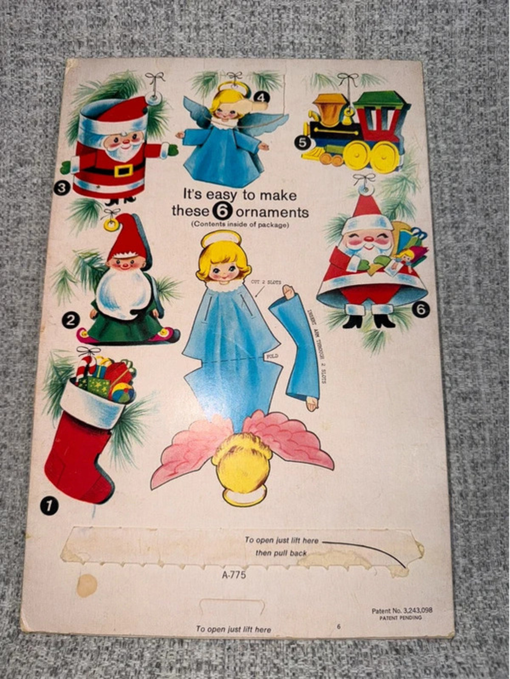 Vintage 1960s 70s Christmas Paper Ornaments Santa Angel Train Ephemera Set